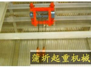 當(dāng)起重載荷大，而廠房結(jié)構(gòu)及空間有限，單雙梁起重機(jī)不能滿足起吊要求時(shí)，采用雙軌架空小車起重機(jī)。